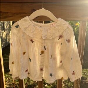 Zara Baby Embroidered Floral Ruffle Trim Blouse